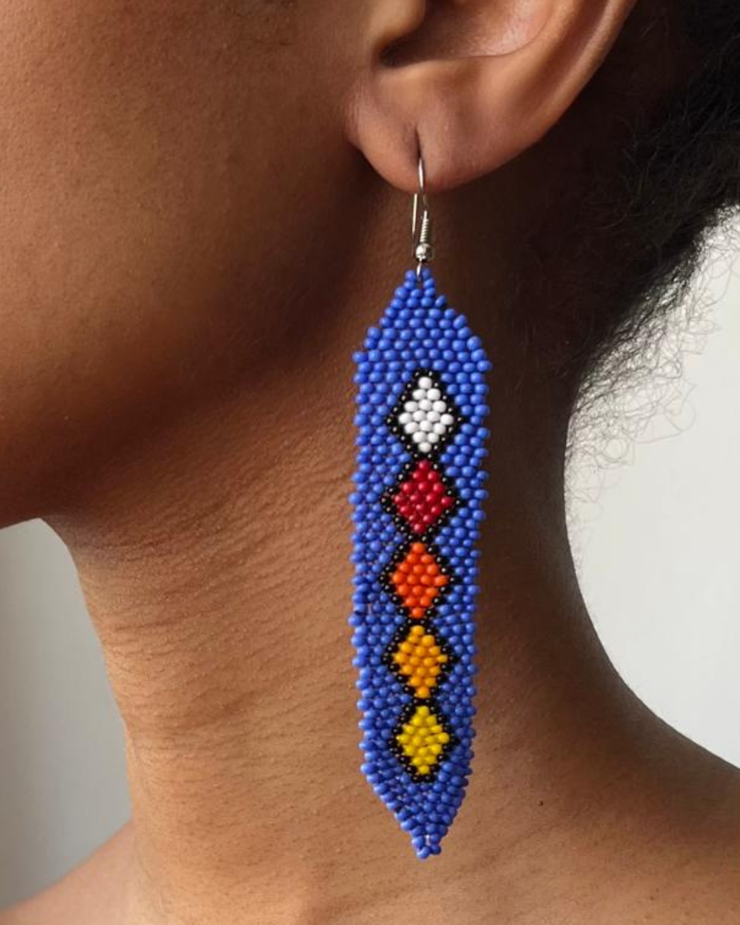 Traditional Maasai Earrings - Long Circular - Light Green