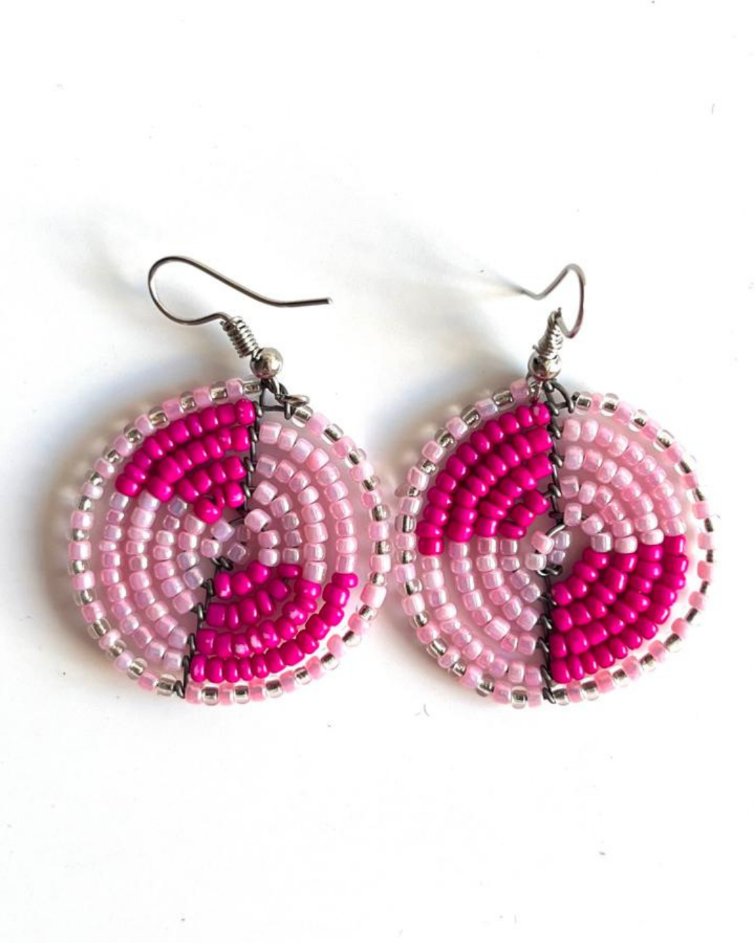 Brincos Maasai - Circular - Rosa Escuro