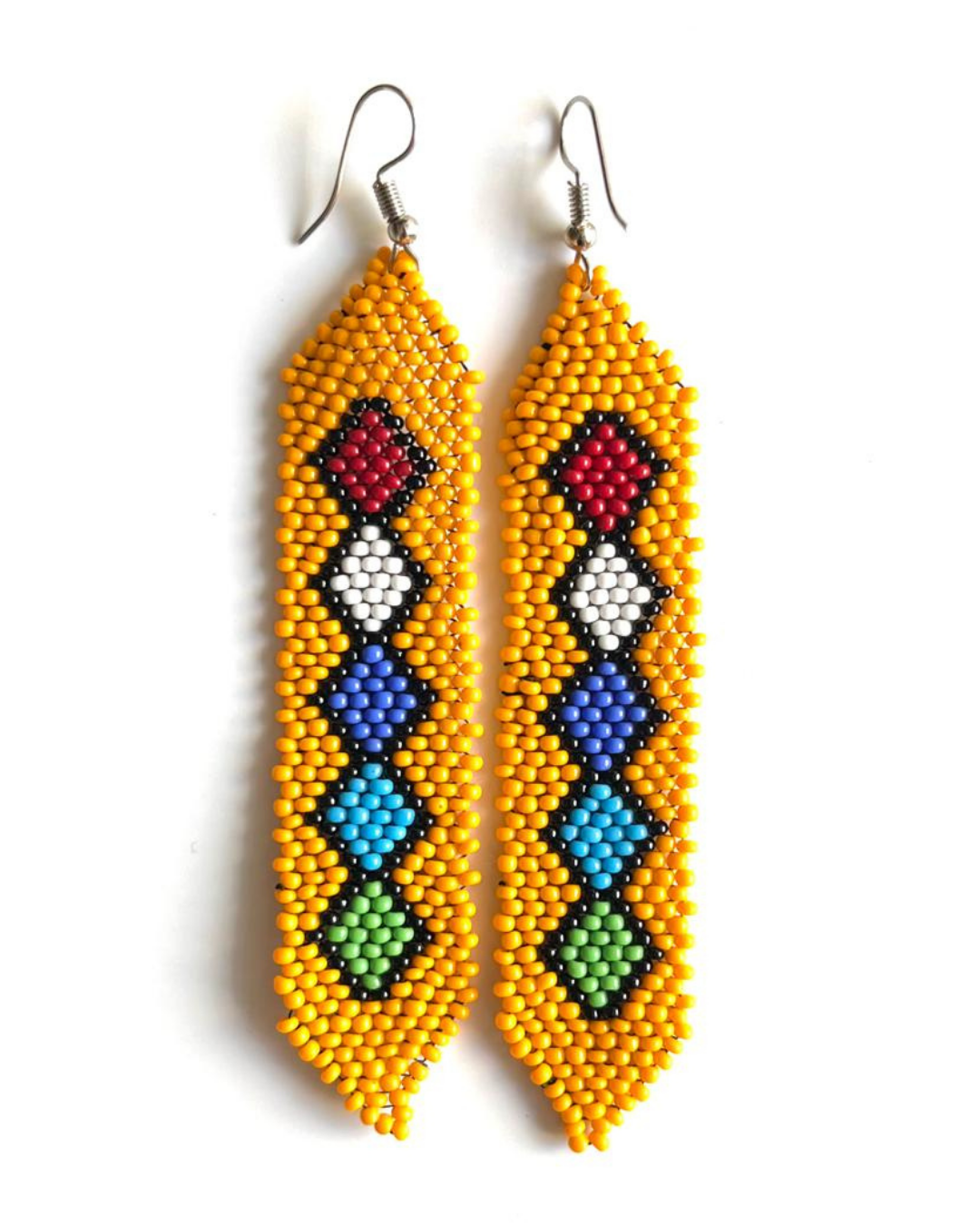 Traditional Maasai Earrings - Long Circular - Light Green