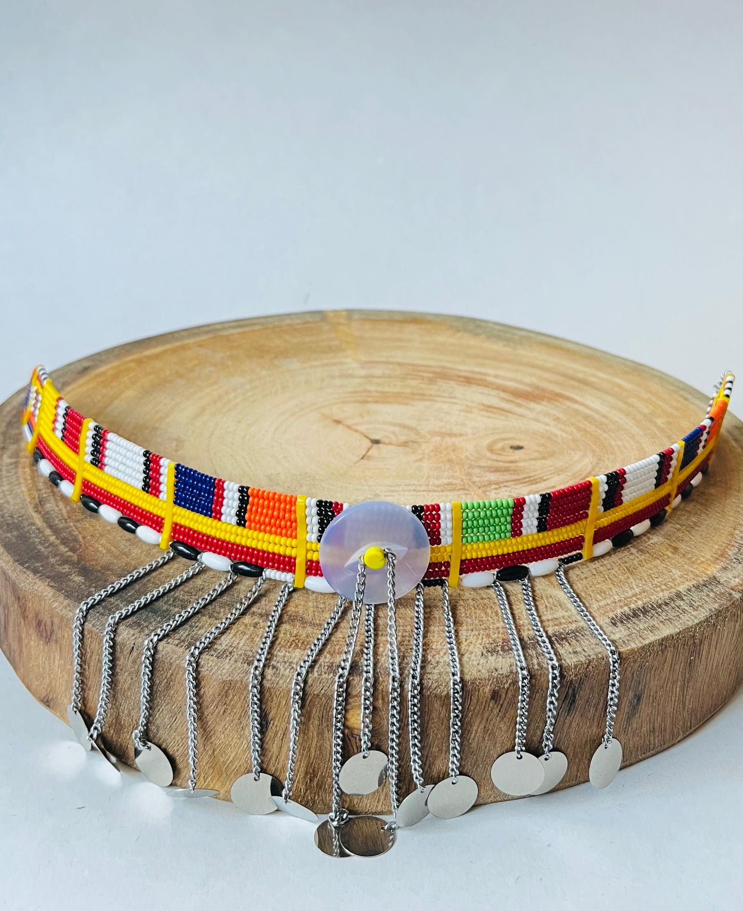 Traditional Maasai Necklace - Yellow Bead in the Middle