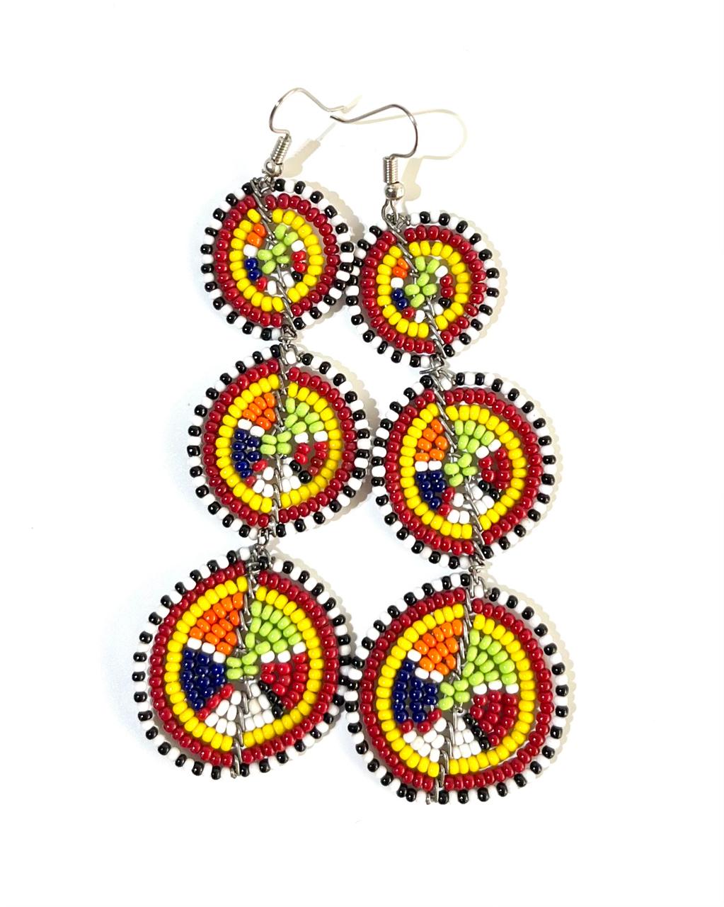 Traditional Maasai Earrings - Long Circular - Light Green