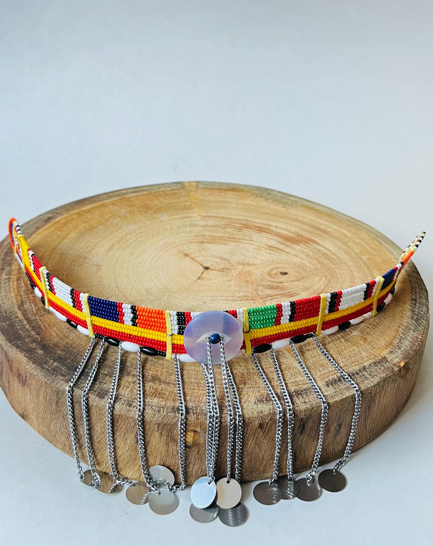 Gargantilha Tradicional Maasai - Miçanga Azul no Meio