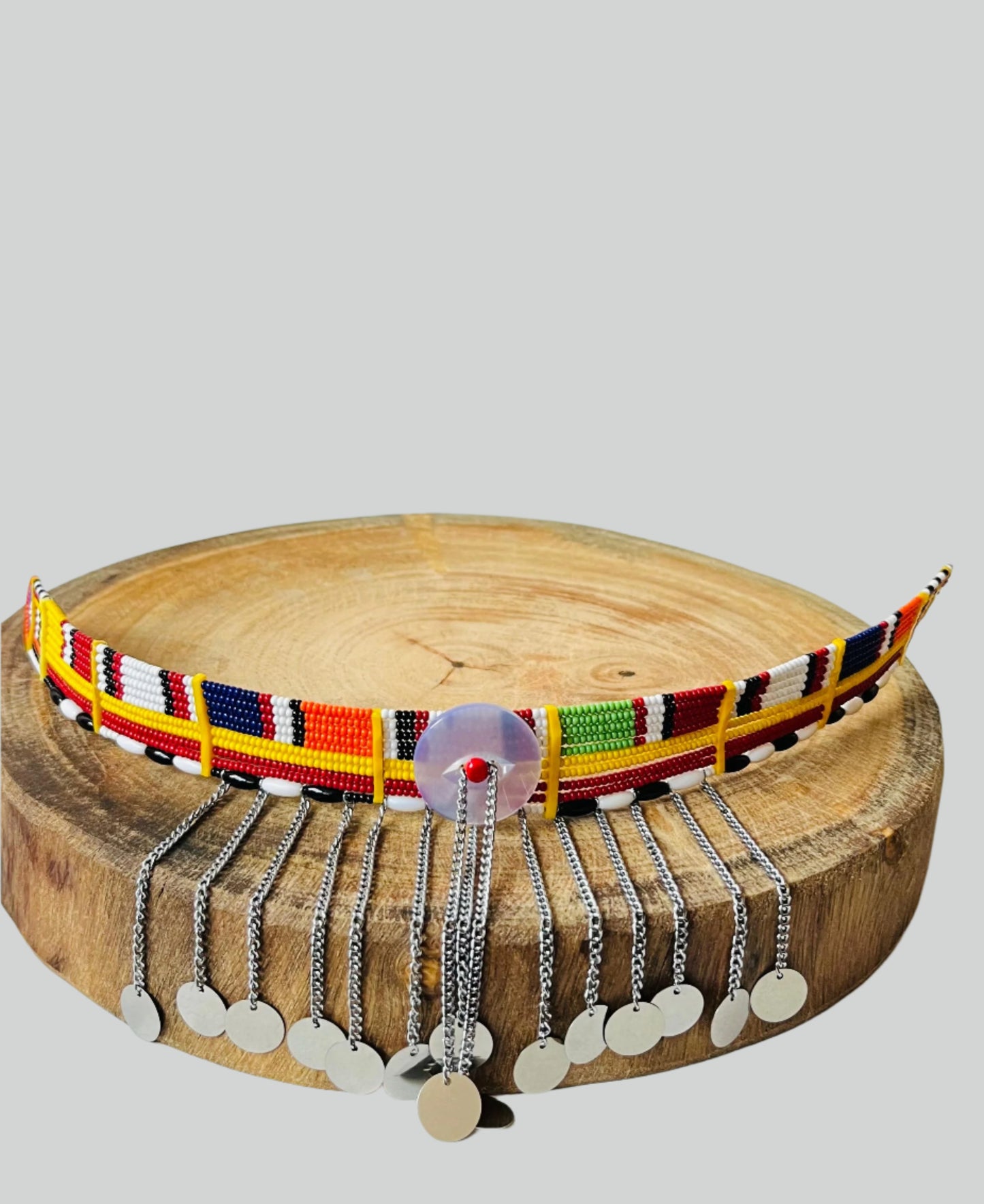 Gargantilha Tradicional Maasai - Miçanga Vermelha no Meio