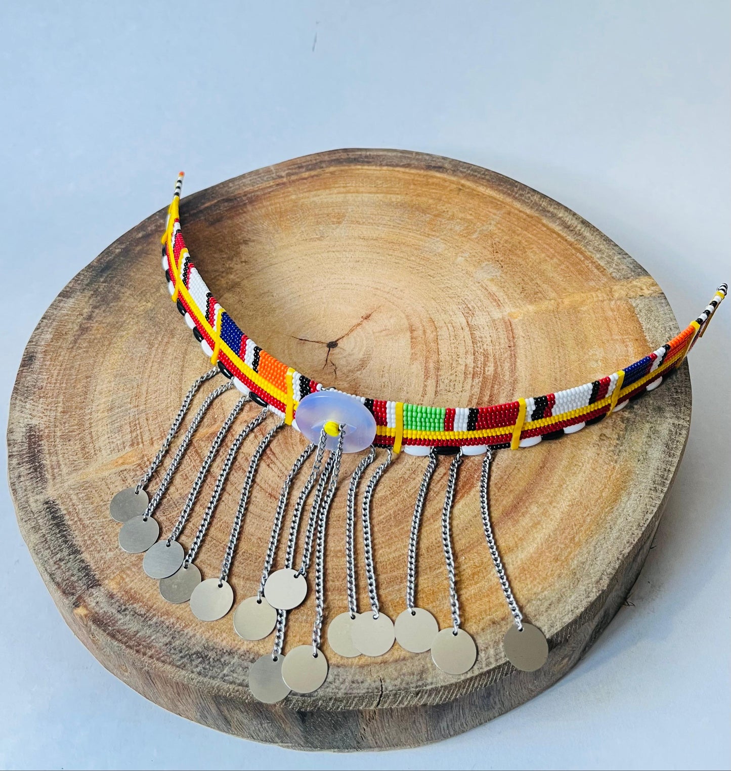 Traditional Maasai Necklace - Yellow Bead in the Middle