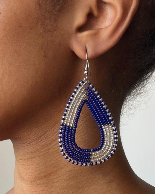 Brincos Maasai  - Gota - Azul - Cinza