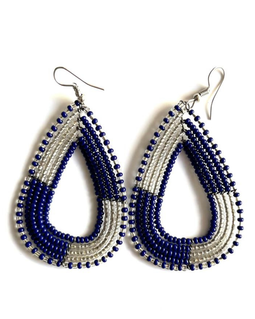 Brincos Maasai  - Gota - Azul - Cinza