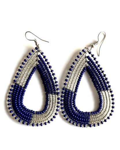 Brincos Maasai  - Gota - Azul - Cinza