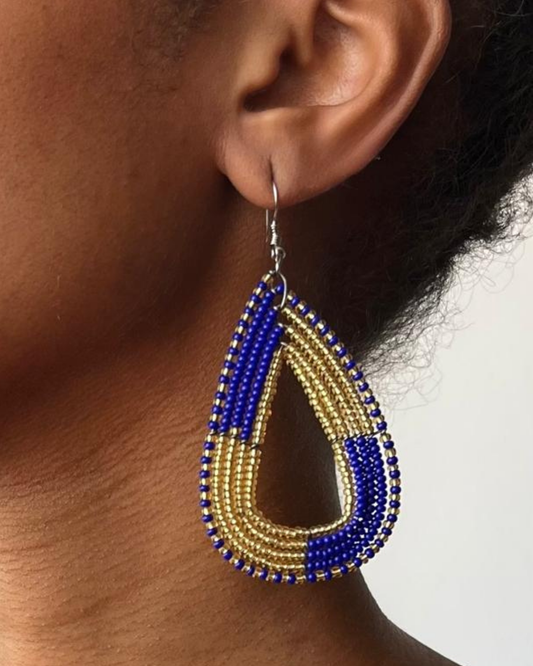 Brincos Maasai - Gota - Azul - Ouro