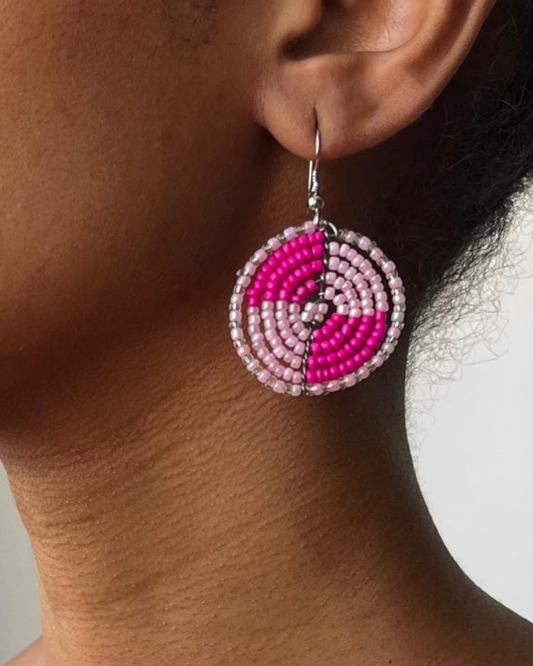 Brincos Maasai - Circular - Rosa Escuro