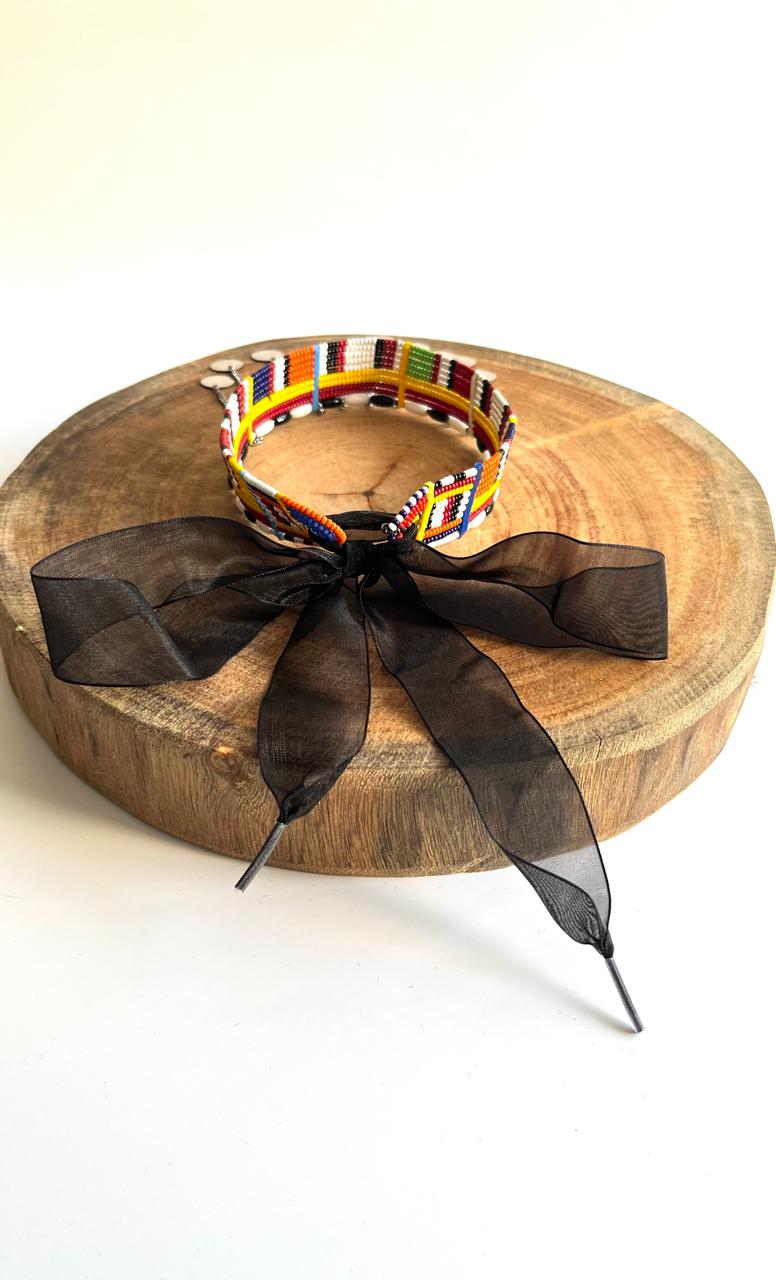 Gargantilha Tradicional Maasai - Miçãnga Laranja no Meio