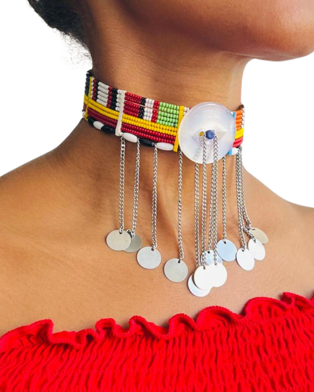 Gargantilha Tradicional Maasai - Miçãnga Branca no Meio