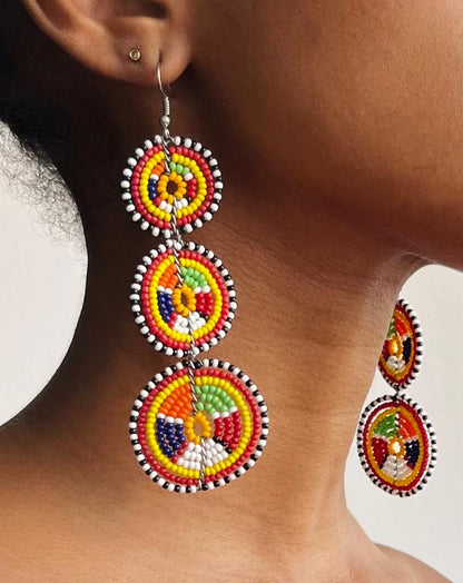Brincos Tradicionais Maasai - Circular Longo - Amarelo Mostarda