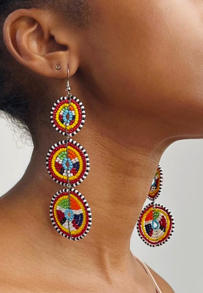 Brincos Tradicionais Maasai - Circular Longo - Azul Claro
