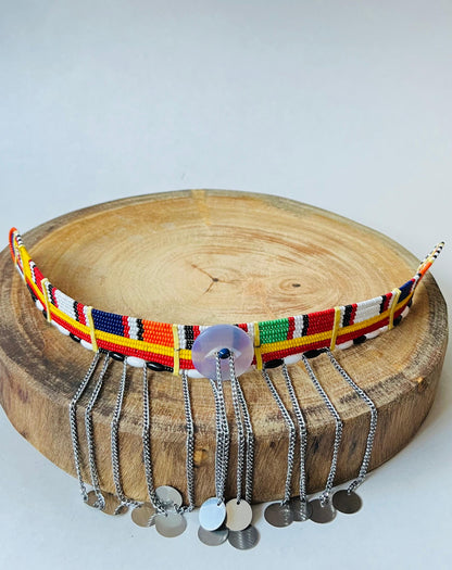 Traditional Maasai Necklace - Blue Bead in the Middle