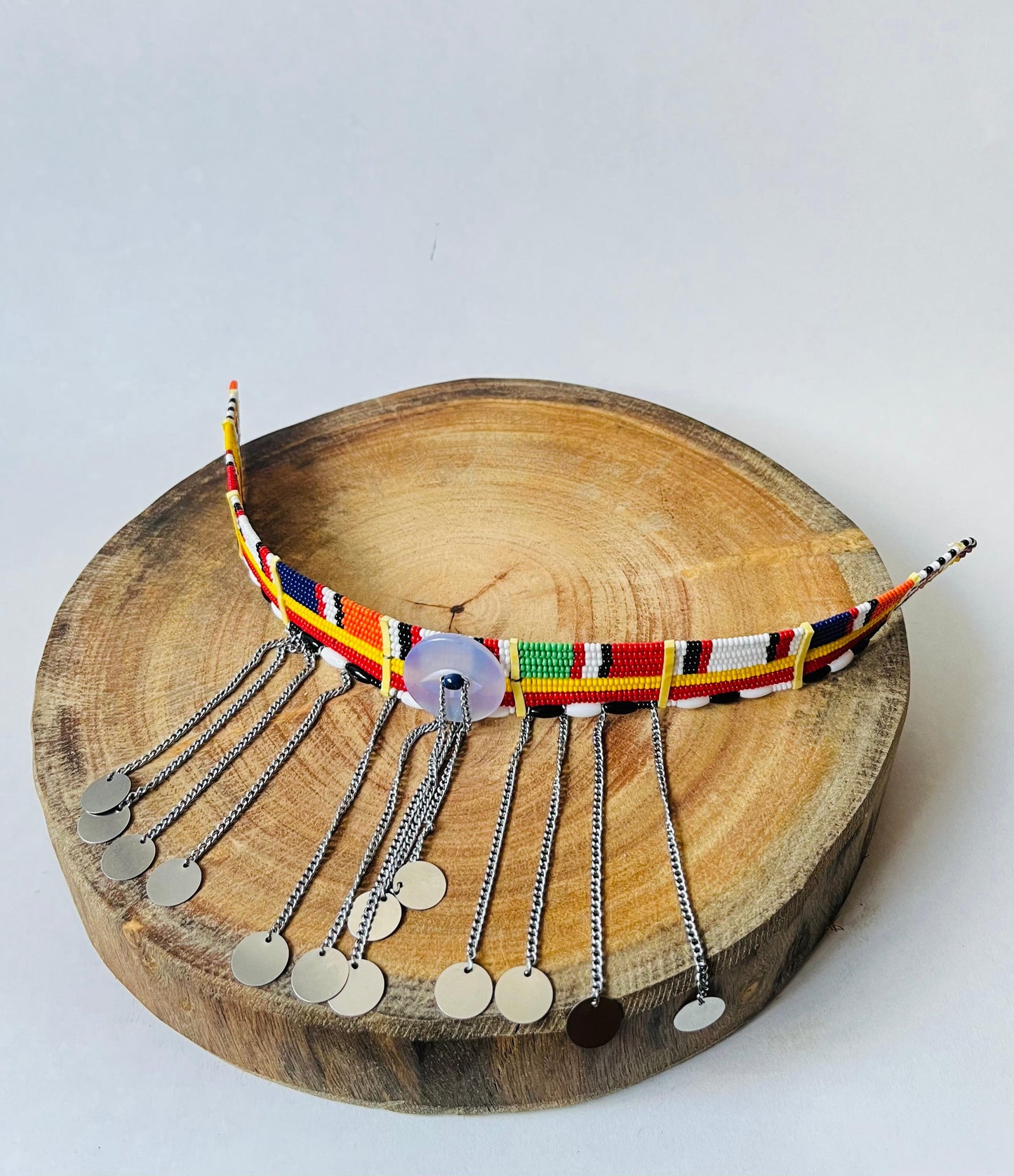 Traditional Maasai Necklace - Blue Bead in the Middle