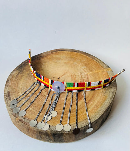 Traditional Maasai Necklace - Blue Bead in the Middle