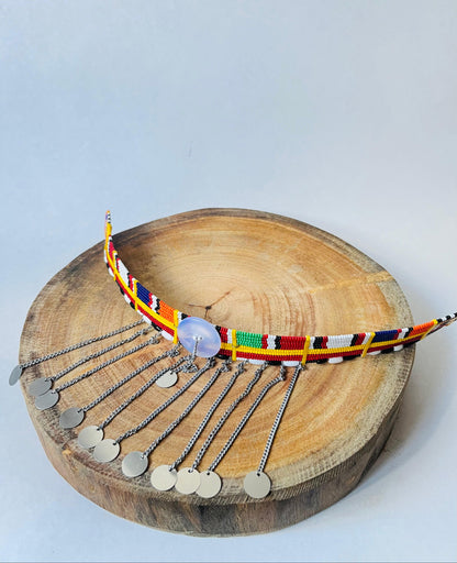 Gargantilha Tradicional Maasai - Miçãnga Branca no Meio